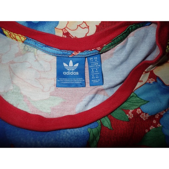 Adidas Trefoil Floral Print T Shirt Men's Size Medium Red Blue White - Picture 5 of 5